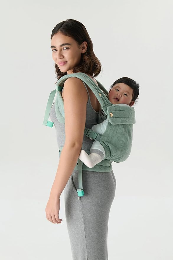 NEST BLANCHE Baby Carrier – Soft Cotton Linen Blend with Magnolia Jacquard Design, Adjustable and Ergonomic for Newborns and Toddlers (Teal)