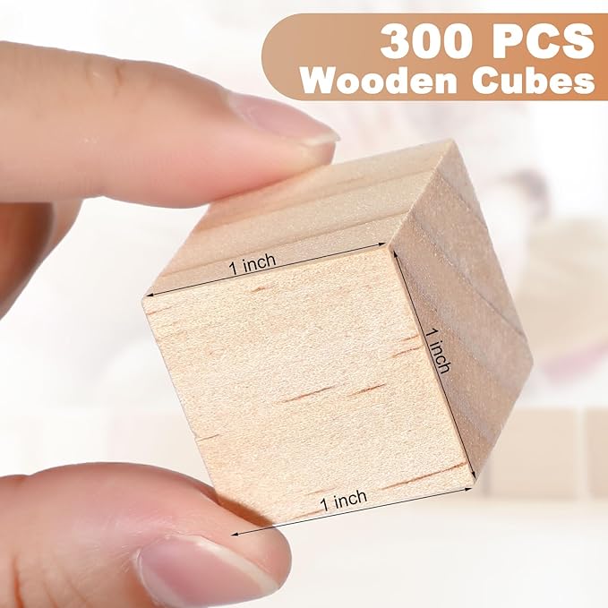 Barydat 300 Pcs 1 in Wooden Cubes, Unfinished Wooden Blocks for Crafting Natural Craft Wood Square Blank Cube for DIY Project Baby Showers