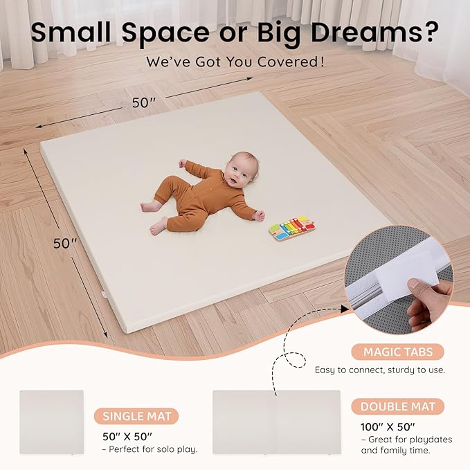 INNO STAGE Baby Play Mat 50x50 Inches, 1-Inch Thick Foam Play Mat for Babies & Kids – Extra Soft & Durable Padded Baby Mat for Floor, Non-Slip Crawling Mat for Playpen, Tummy Time, Yoga & Playroom