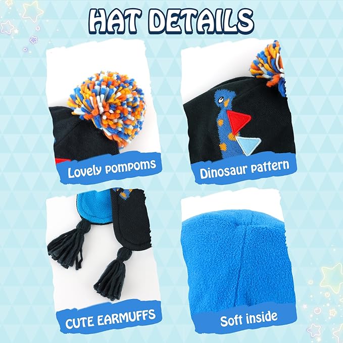 Duoyeree Kids Beanie Hat for Boys Girls Pom-pom Kint Hats Cozy Lining Winter Skull Cap