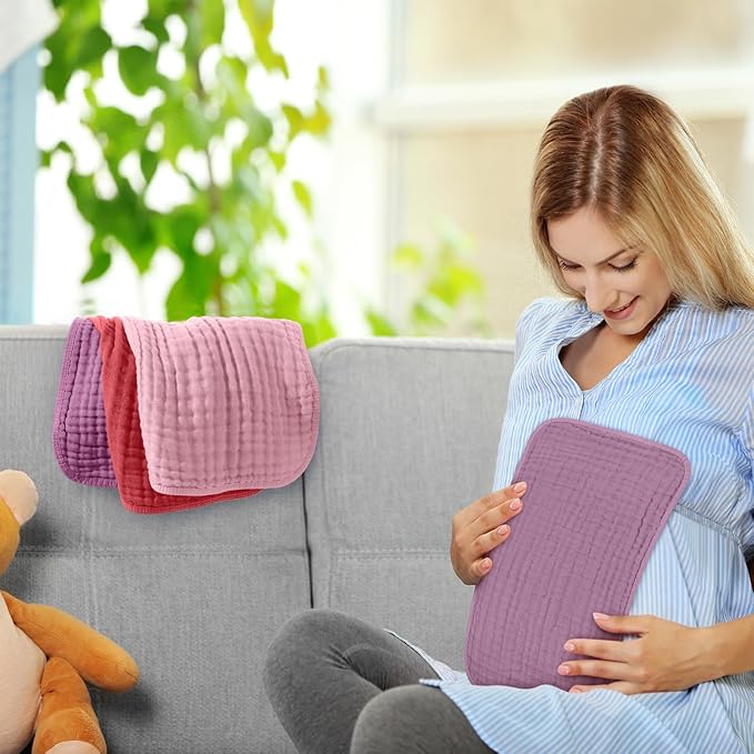 8 Packs Muslin Burp Cloths 6 Layers Unisex Baby Items Absorbent Burp Rags Colorful Muslin Washcloths for Baby Plain Soft Cotton Cloth for Babies Girls Boys, 10 x 20 Inch (Vivid Colors)