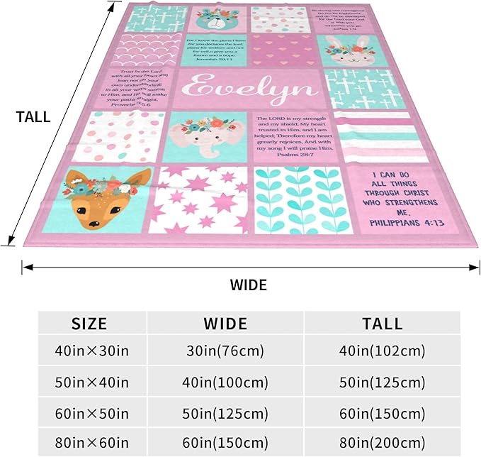 Personalized Baby Blankets with Name Christian Gift for Baby Plush Baptism Blanket Scripture Quote Swaddle Bible Verse Blanket for Girls Newborn Birthday Christmas Christening Godchild Gift