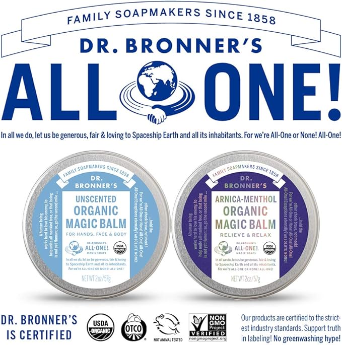 Dr. Bronner's - Organic Magic Balm - Baby Unscented, Made with Organic Beeswax & Hemp Oil, Moisturizes & Soothes Hands, Face & Body (2 oz, 2-Pack)