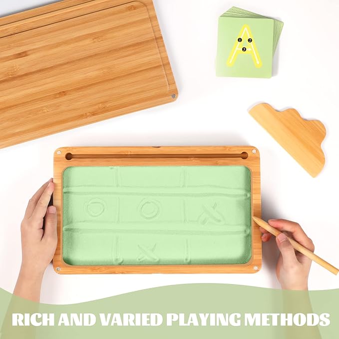 Sand Tray for Classroom Wooden Montessori Sand Tray with Lid for Kids Writing Letters and Numbers, Preschool Classroom Must Haves, Kindergarten Learning Tools (Green)