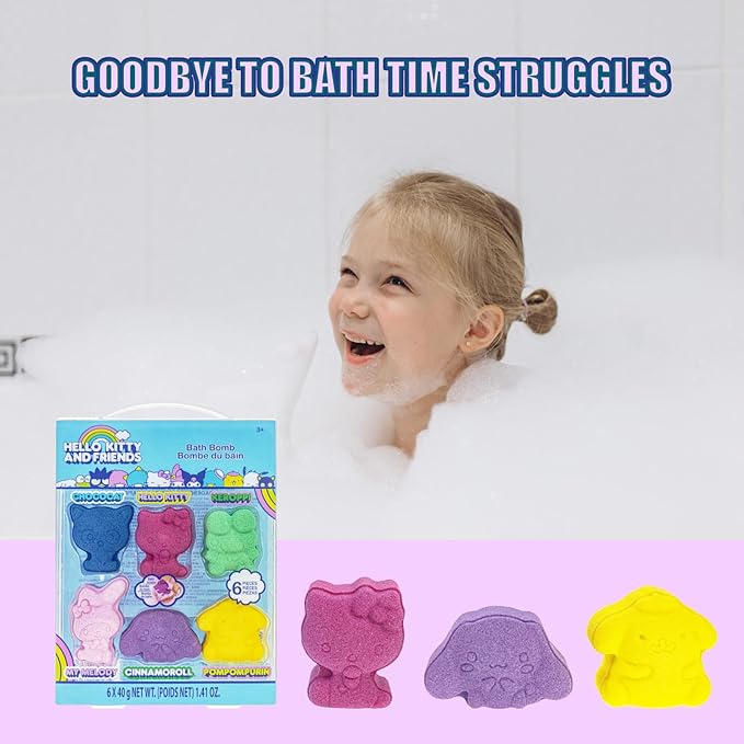 Hello Kitty and Friends Bath Bombs Set, 6 Piece, Bubblegum Scented - Ages 3+ Character Molded – Fun & Bright Colors - Bath Time Fun, Great Birthday Gifts, Stocking Stuffers, by Townley Girl