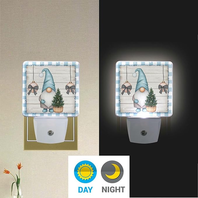 Aslsiy Night Light for Kids Blue Gnomes Snow Christmas (8) Plug in Wall Lamp LED Dusk to Dawn Sensor Energy Saving Nightlight for Boys Girls Men Women