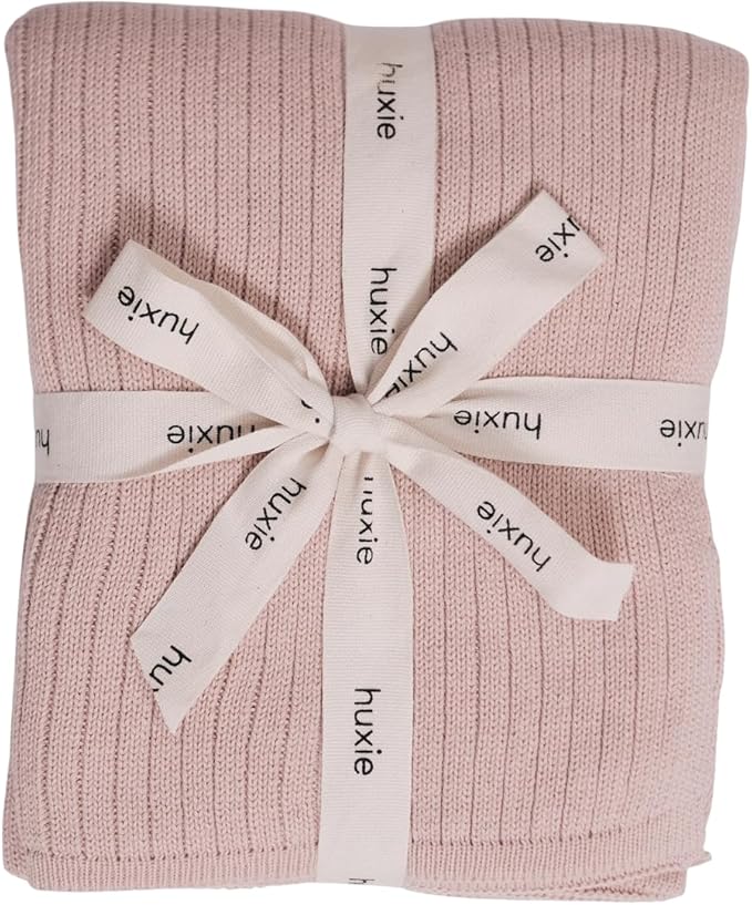 Knitted Organic Cotton Baby Blanket- Swaddle Blanket, 30" x 40" Soft Receiving Blanket for Newborn (Ribbed-Blush)