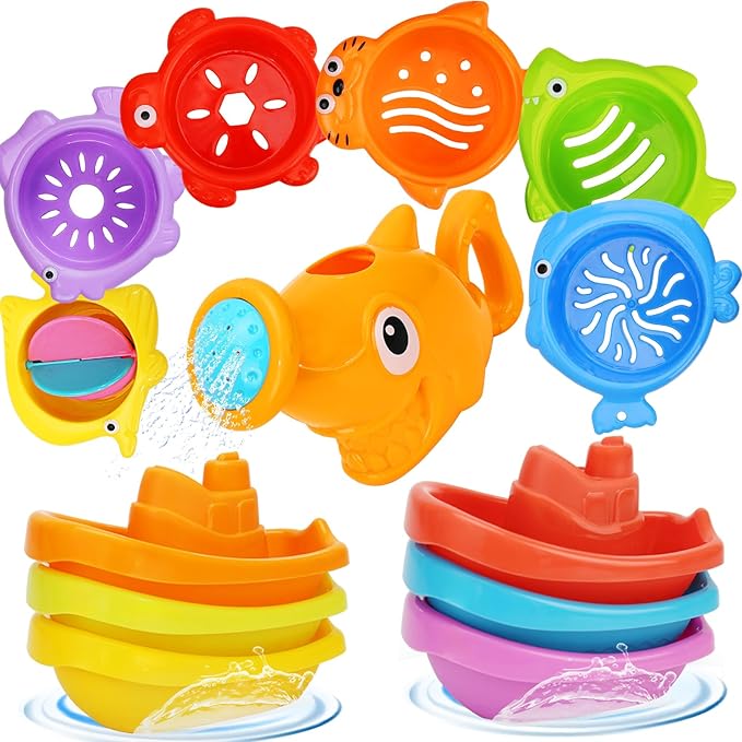 Bath Toys for Kids Ages 1-3, Kids Bath Toys with Floating Boats, Bathing Spoon Shower, 13 PCS Bathtub Toy for Babies Water Table Pool Birthday Gift for Toddlers 1-3 Infant Baby Boys/Girls 6-12-18M+