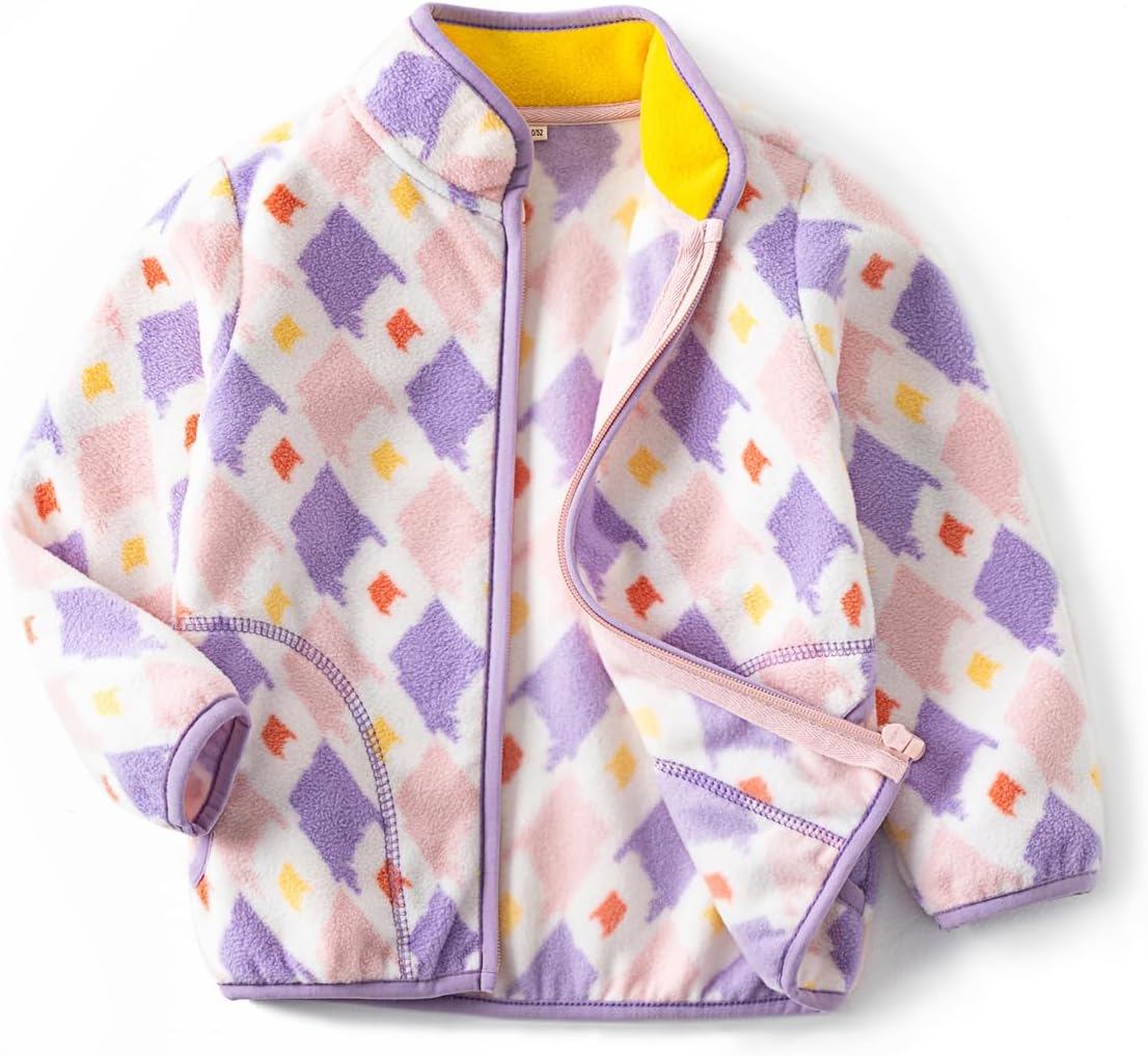 Kids Printed Polar Fleece Jacket Toddler Baby Boys Girls Autumn Winter Warm Sherpa Lining Outerwear Soft Lightweight