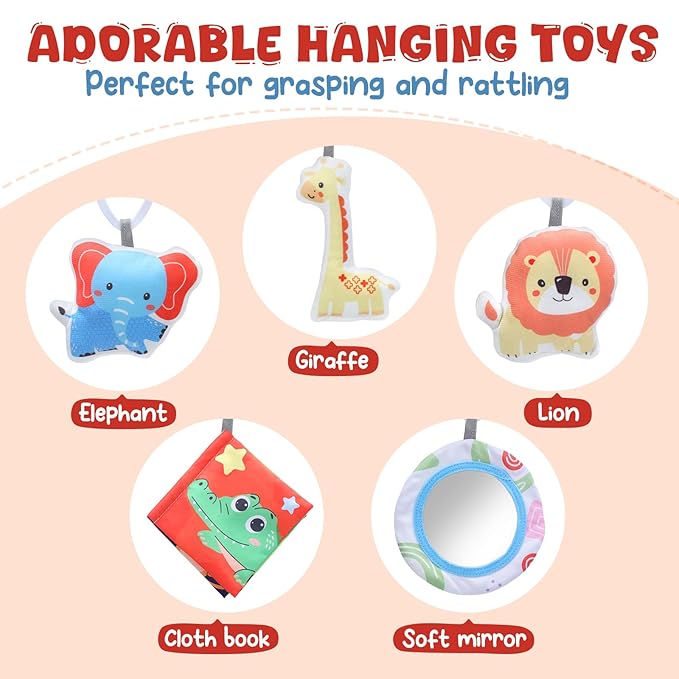 CUTE STONE Baby Play Gym & Tummy Time Mat with Lights, Sounds, Detachable Toys, Adjustable Volume Activity Gym Baby Mat for Infant Sensory & Motor Development, Newborn Baby Gift