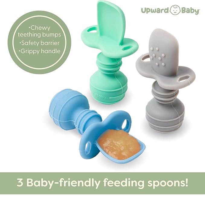 UpwardBaby Baby Spoons Self-Feeding with Anti-Choke Barrier - BPA-Free Silicone Utensils for Baby-Led Weaning & First-Stage Infant Spoons - 6+ Months and Toddler Friendly (3 Pack)