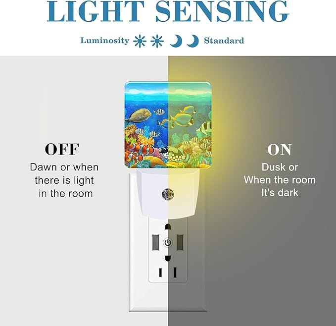 Colorful Seabed Coral Reef Night Light for Kids, LED Night Light Plug into Wall with Dusk to Dawn Sensor for Girls Boys Women Men Room Decor, Hallway, Kitchen, Bathroom, Nursery, Stairs