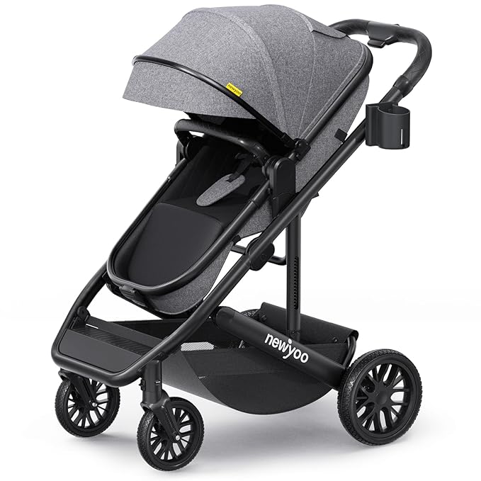 newyoo Bassinet Stroller for Baby, Nestro 516M, Convertible Infant Strollers w Reversible Seat & Cup Holder, 2-in-1 Rear-Facing Pram from Newborn to Toddler, One-Hand Easy Fold, Grey
