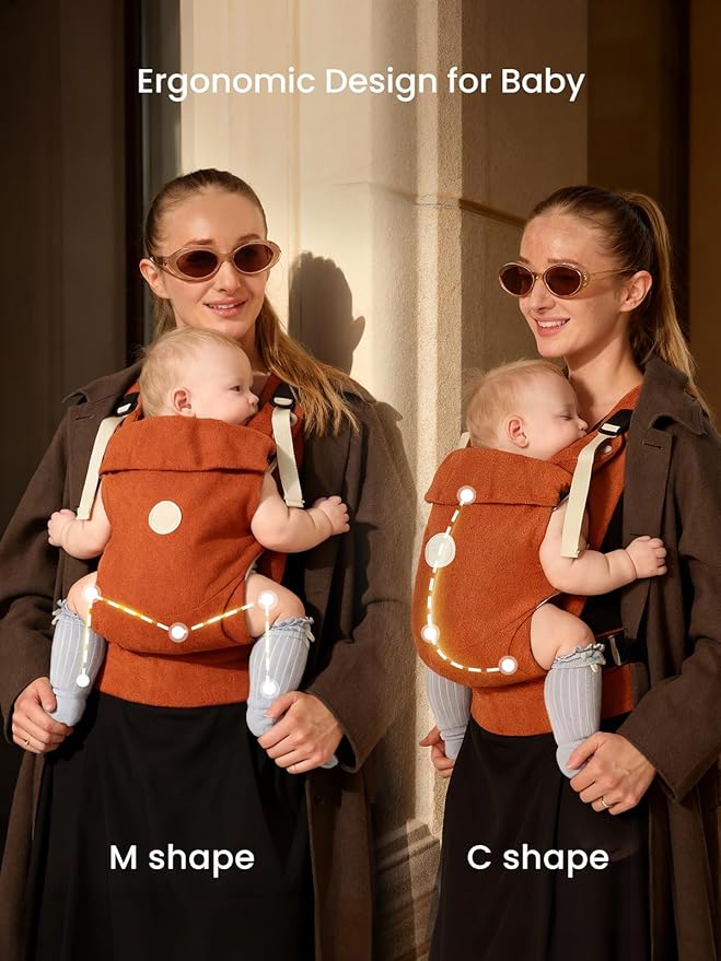 Grownsy Baby Carrier Newborn to Toddler (7-44lbs), Ergonomic & Cozy Wraps with One-Click Buckle, Head Support for Hands-Free Comfort, Sepia