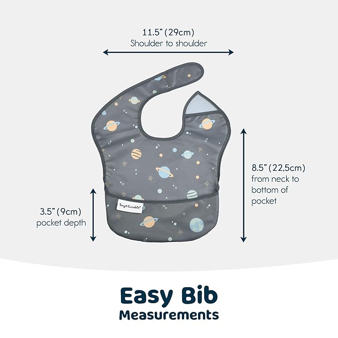 Tiny Twinkle Mess Proof Baby Bibs for Eating – Waterproof, Wipeable Toddler Bibs with Pocket – Baby Food Bibs for Girls & Boys(3 Pack, Space)