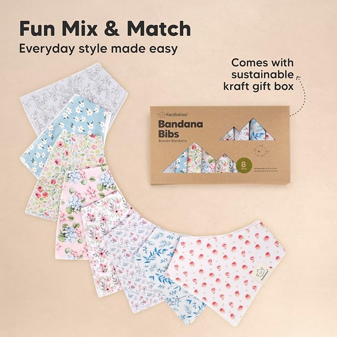 8-Pack Organic Baby Bandana Bibs for Girls - Super Absorbent Triangle Baby Bibs for Drooling and Teething Infant, 100% Cotton Extra Soft for Newborn, Infant 0-36 Months (Flourish)
