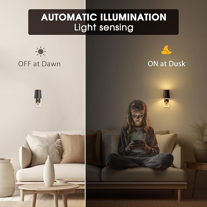 Night Light, Dimmable Night Lights Plug into Wall, Dusk to Dawn Sensor, Soft White 3000K, 0-100LM, Plug in NightLight, Vintage Night Light Compact for Hallway Bedroom Stairway