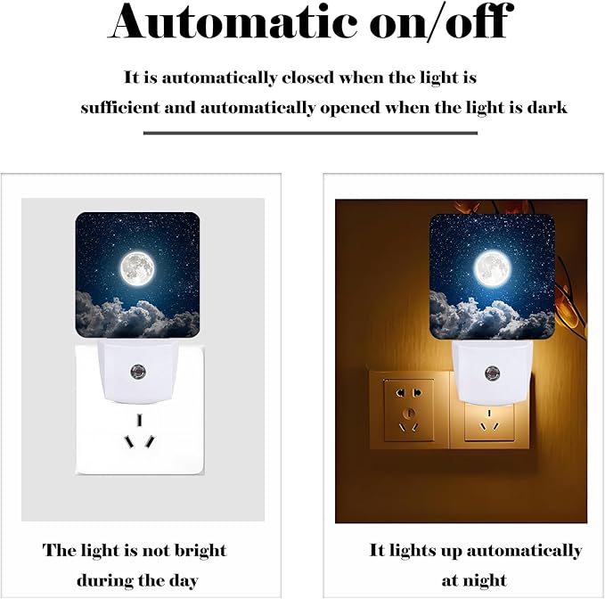 Starry Sky and Moon Night Light,Plug Into Wall Decor for Stairway,Hallway,Kitchen,Dusk to Dawn Sensor Nightlights for Boys/Girls/Women/Men Room Gifts