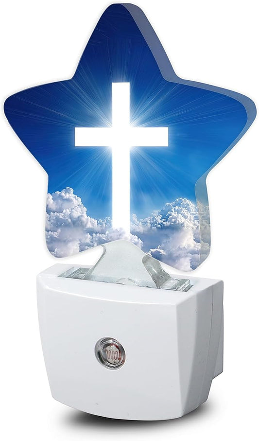 Cross Heaven Night Light,White Cross Sunset Plug-in Star Night Lights with Dusk-to-Dawn Sensor for Bedroom,Bathroom,Living Room Sleep Friendly Lamp for Women Girls Boys Gift,0.5W