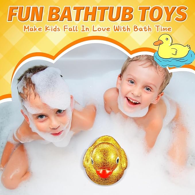 Honoson 6.89 Inch Giant Glitter Rubber Duck Big Glitter Rubber Duck Large Sparkly Duckling Bath Toy with Squeaky Sound for Summer Baby Shower Birthday Party Favor Gift(Gold)
