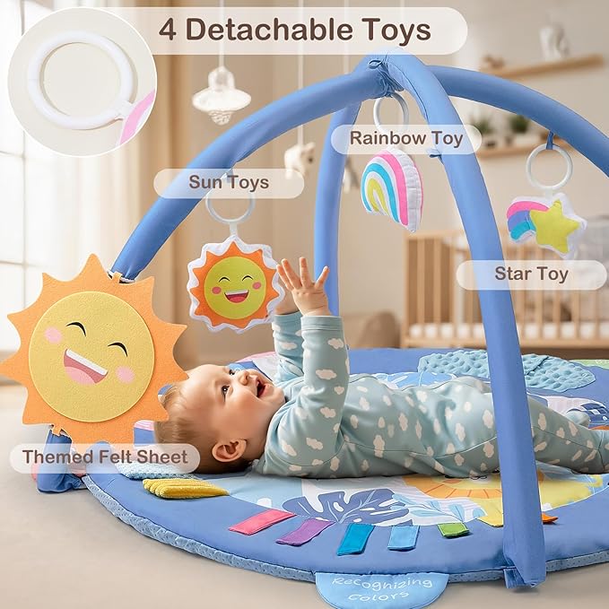 Baby Play Gym Mat Tummy Time Mat, Washable Baby Activity Play Mat for Sensory, Visual, Hearing, Touch Development, Baby Toys Shower Gift for Newborn