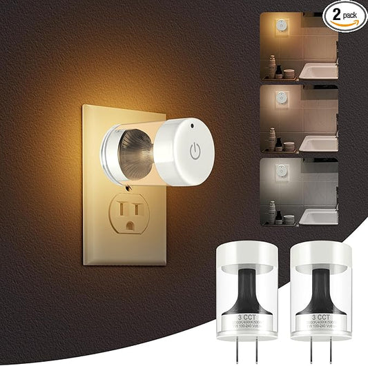 LED Night Lights,Dimmable Night Lights Plug into Wall with Dusk to Dawn Sensor,Touch Control 3-Color Temperature (3000K/4000K/5000K),Adjustable Brightness 100%-10%, for Bathroom,Nursery,Hallway,2 Pack