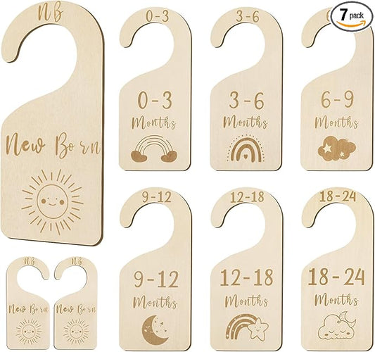 Baby Closet Dividers, Wooden Double Sided Nursery Clothes Size Separators for Newborn to 24 Months, Neutral, 7 Pcs