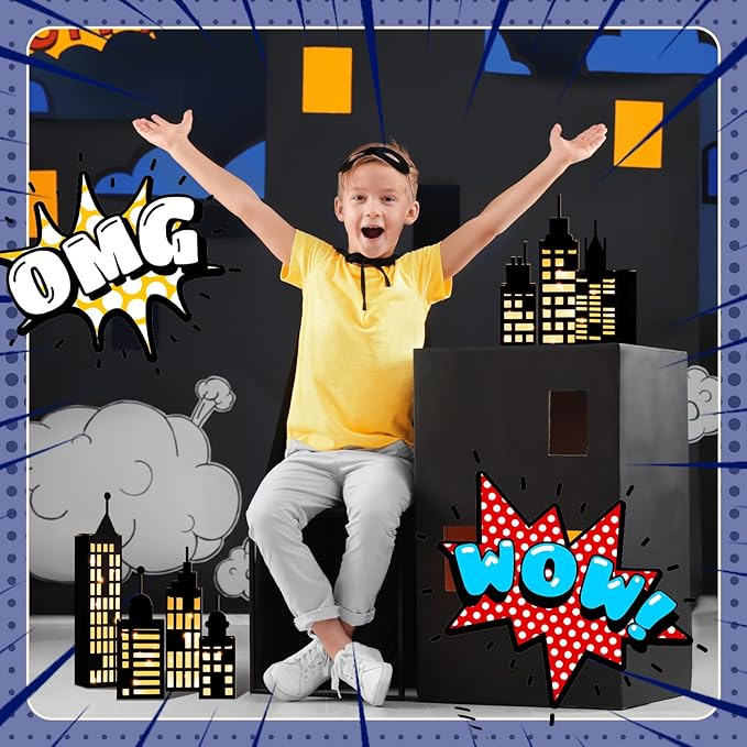 15 Pcs Hero Party Favor Boxes Skyscraper 3D City Box Skyline Buildings Heroes Candy Goodies Boxes Hero Theme Centerpiece Decorations Birthday Party Supplies(Warm)