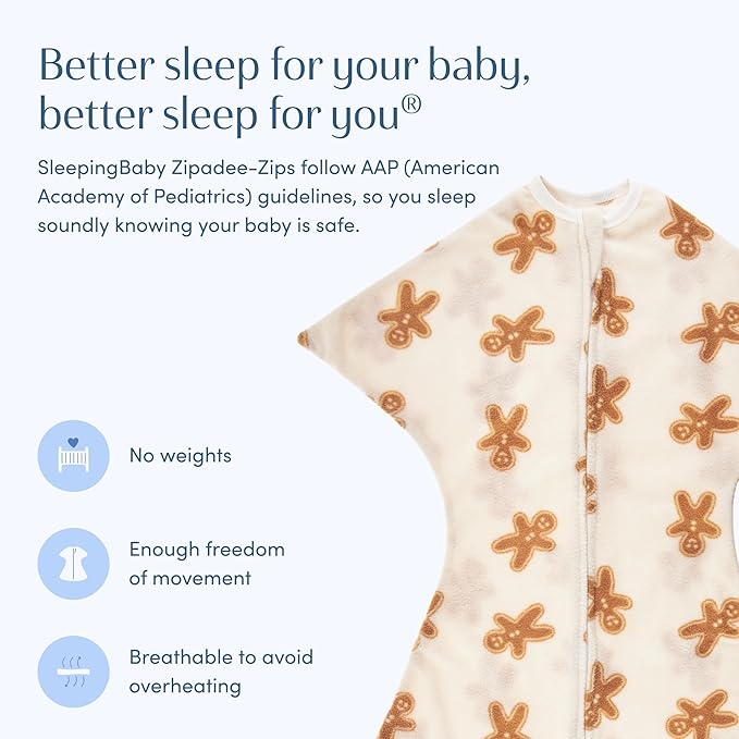 SleepingBaby Zipadee-Zip Transition Swaddle - Cozy Fleece Wearable Blanket with Two-Way Zipper for Baby Sleep - Cookies, Large (12-24 Month)