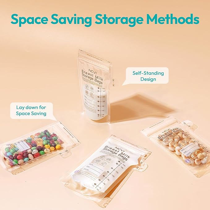 NCVI Breastmilk Storage Bags, 120 Count Milk Storage Bags for Breastfeeding, 7oz Breast Milk Storage Bags with Temp-Sensing, Doubled-Sealed, Hygienically, Self Standing, Easy Pour Spout, BPA Free