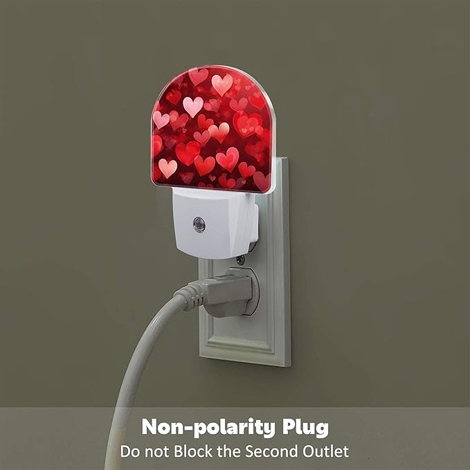 Red Love Hearts Night Light Plug into Wall,Romantic Sweet Red Heart Dusk to Dawn Night Light,0.5w Energy Saving Sleep Friendly Nightlights for Kids Boys Girls Home Decor