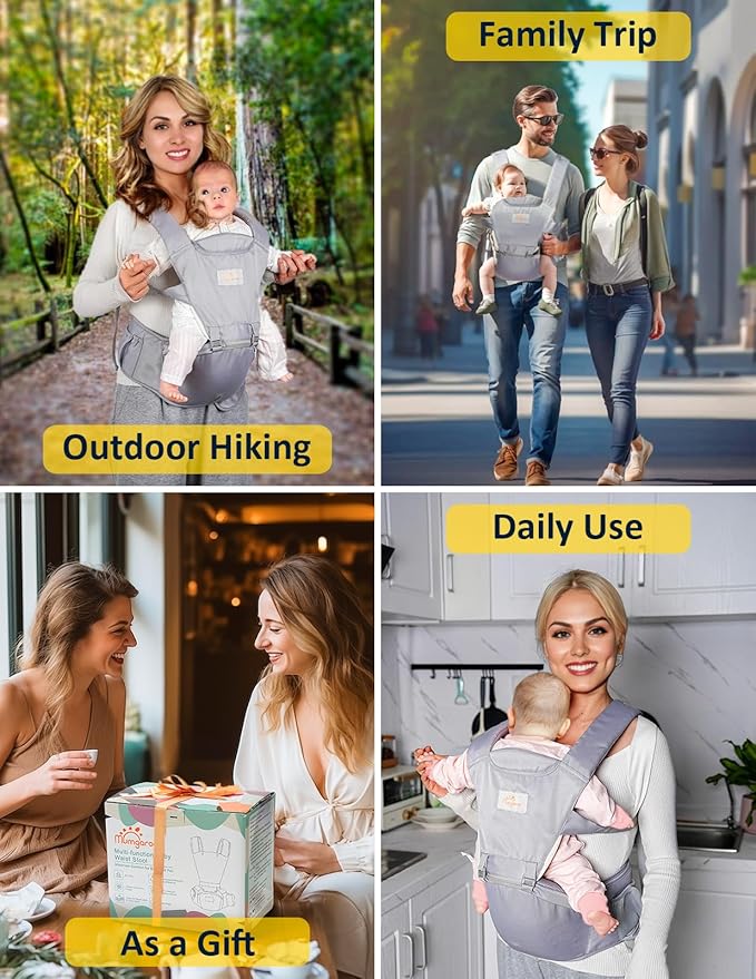 Baby Carrier Newborn to Toddler, 6-in-1 Front and Back Baby Hip Carrier One Size Fits All Adjustable Toddler Carrier Hip Carrier for Baby with Hip Seat Adapt to Newborn, Infant & Toddler