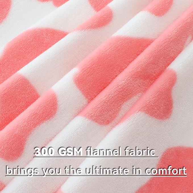 Light Pink Kids Blanket - Soft Fleece Cow Print Throw for Nursery, Crib, Stroller - Cute Girls Birthday Gifts, Room Decor 40"x50"