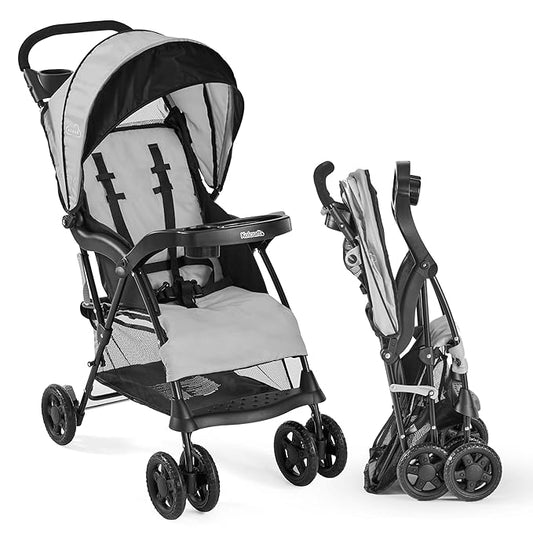 Kolcraft Cloud Plus Lightweight Umbrella Stroller for Toddlers with Reclining Seat, Large Storage Basket, Canopy, Infant & Parent Trays, Compact Fold for Summer Travel, Durable Frame, Slate Gray