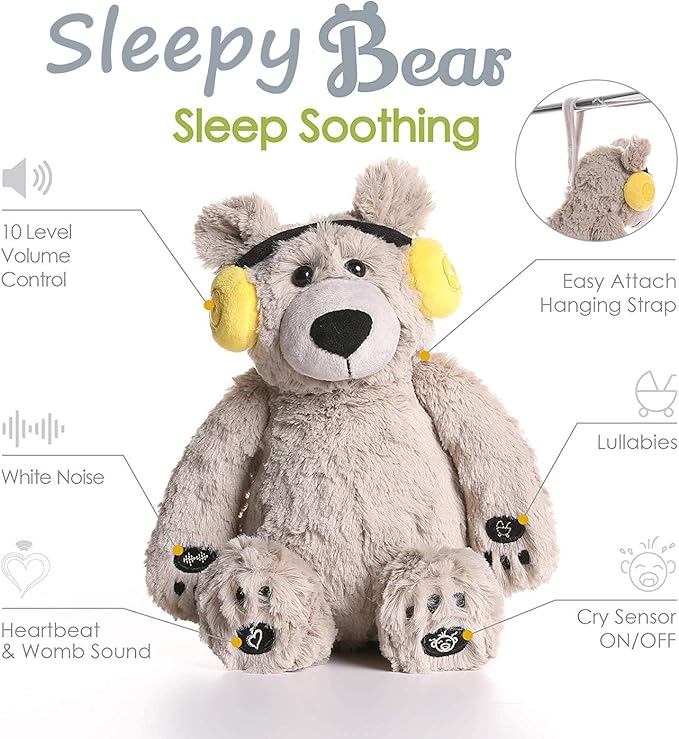 BEREST Baby Sleep Soother Cry Activated Sensor Toys, Heartbeat Bear for Babies, Plush Stuffed Animal for Newborn Infants, Babies Toy Vibrating with Mom’s Heartbeat,Baby Shower Gifts for Boys and Girls