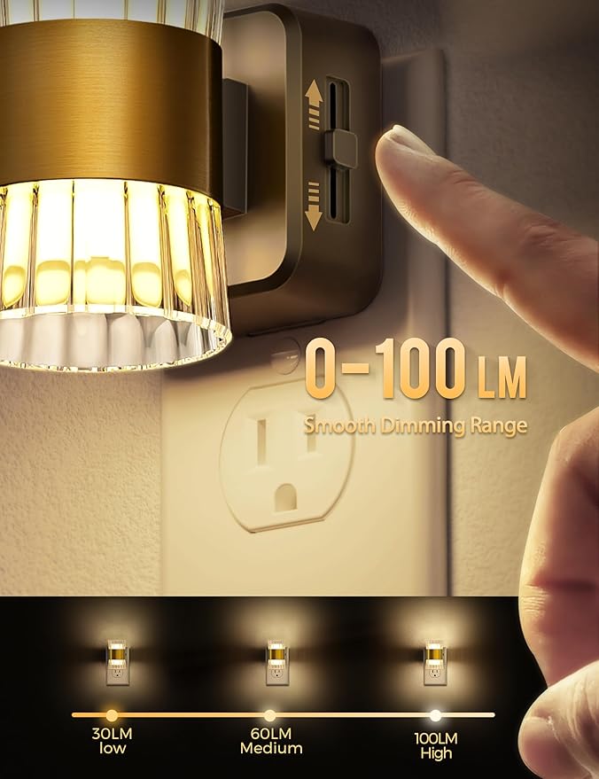 DORESshop LED Night Light Plug in, Modern Night Lights Plug into Wall, Dusk to Dawn Sensor, 0-100LM Adjustable Brightness, Dimmable Decorative Night Lights for Hallway Bedroom Stairway
