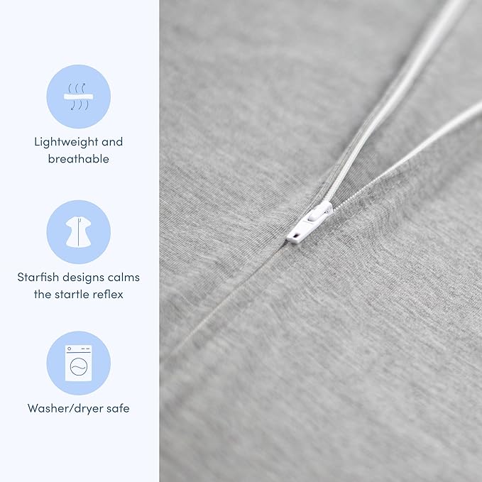 SleepingBaby Zipadee-Zip Transition Swaddle - Cozy Baby Swaddle Blanket with Zipper Convenience - Roomy Wearable Blanket for Easy Diaper Changes - Heather Grey, X-Small (3-6 Month)