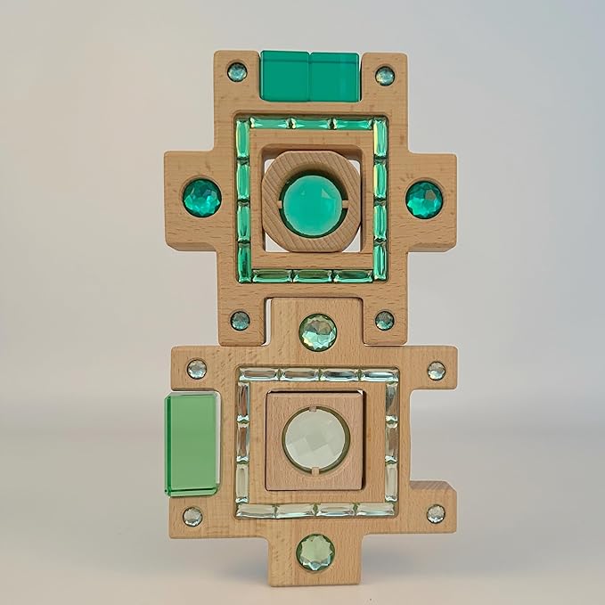 3PCS Wooden Green Gem Trapezoidal Building Block for Kids (3PCS Green Set)