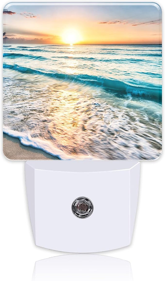 Beautiful Sunrise Over Beach Night Light Plug into Wall with Dusk to Dawn Sensor Cute Nightlight for Kid Girls Boys Women Men Room Decor, Hallway, Kitchen, Bathroom, Nursery, Stairs