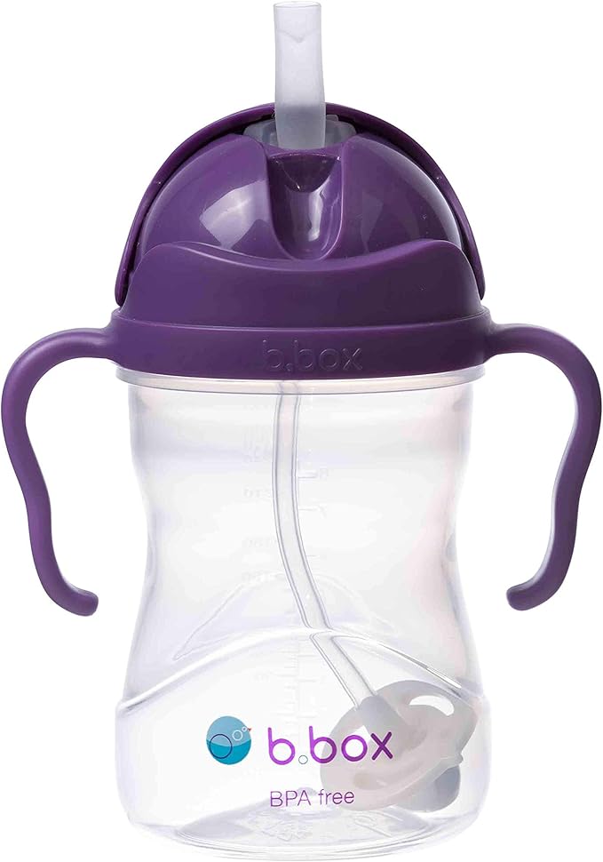 b.box Sippy Cup with Weighted Straw. Drink from any Angle, Leak Proof, Spill Proof, Easy Grip. BPA Free, Dishwasher Safe. For Babies 6m+ to Toddlers (Grape, 8oz)