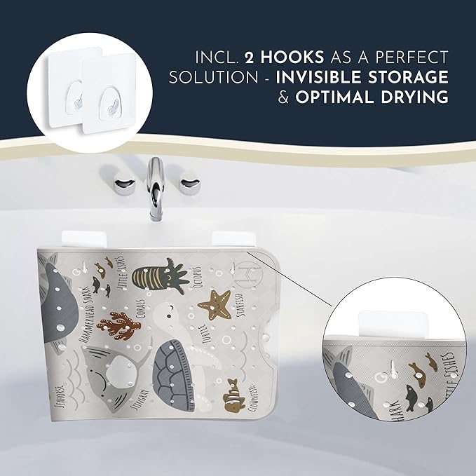 Homerella Baby Bath Tub Mat | Anti Mold Mildew Resistant Non Slip Kids and Adult Bath Tub Shower Mats | 40x16 inch Long with Suction Cups for Secure Grip Hooks for Storage & Drying | Machine Washable