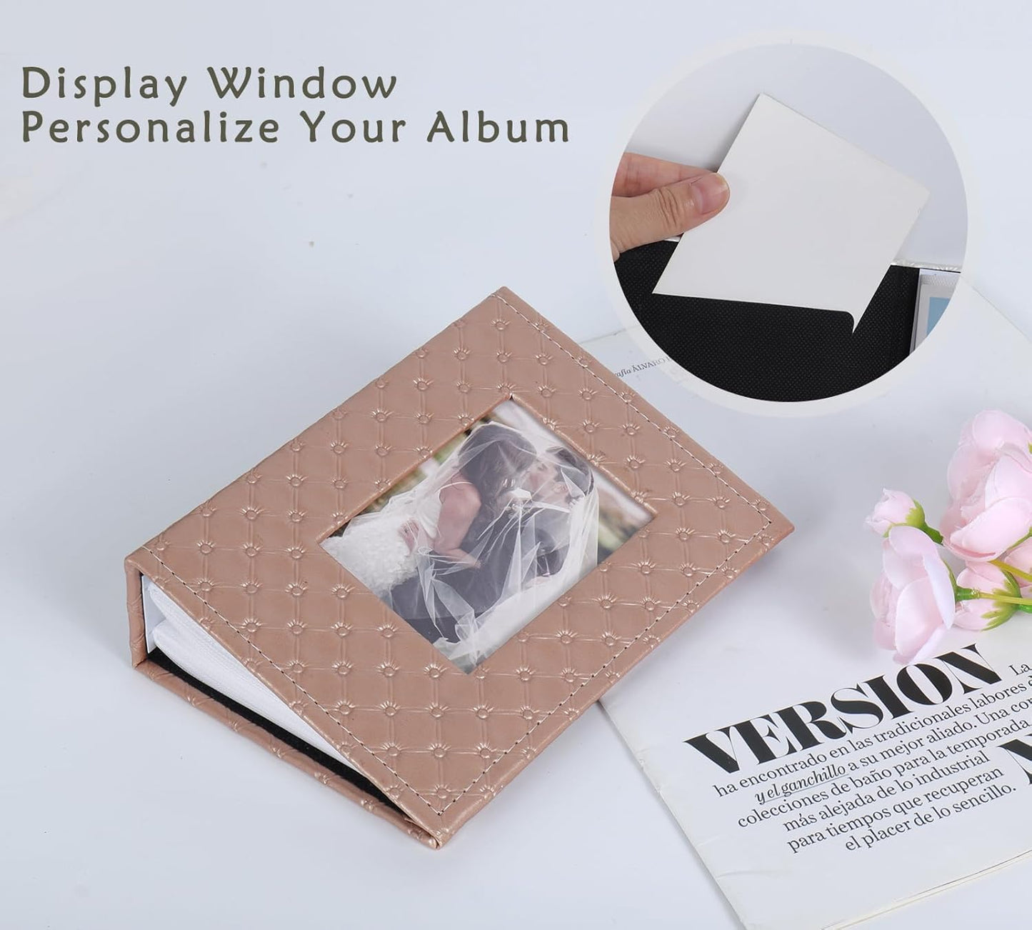 RECUTMS Photo Album 4x6 52 Photos, Small Photo BookButton Grain PU Leather Window 26-Sheet Holds 52 Pictures for Picture Album Wedding Family Baby Vacation(Brown)