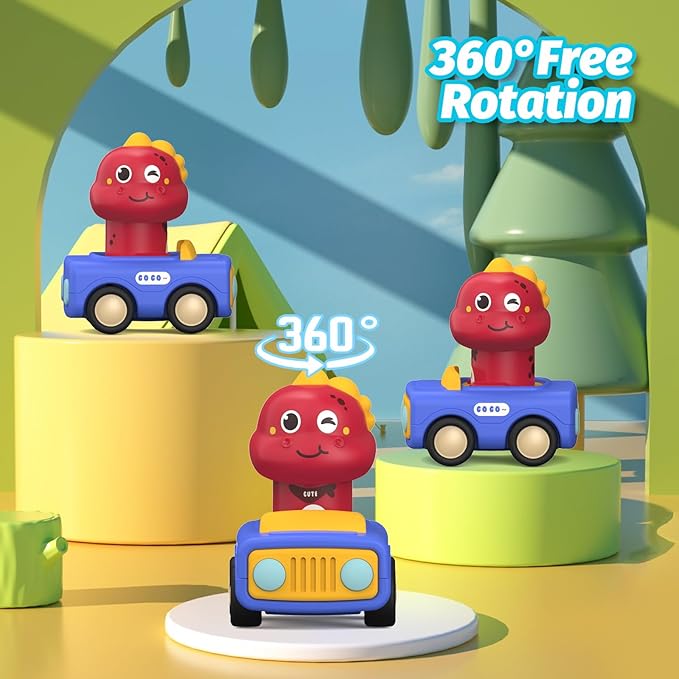 4PCS Big Press and Go Car Toys for Toddlers 1-3,Baby Animal Race Cars with Big Storage Box Infant Toys Push Go Friction Dino Car Learning Toys for Toddlers 1-3