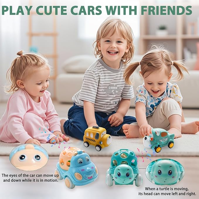 Car Toys for Babies Toddlers 1-3,Rattles Toy Car，Animals Friction Powered Push Toy Cars, 1 Year Old Girl Gifts，1 Year Old Boy Gift,First Ideal Early for Educational Toys