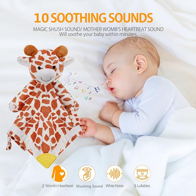 BEREST Baby Lovey Sound Sleep Soother, Rechargeable White Noise and Lullaby Heartbeat Infant Sleeping Aid with Cry Sensor at Nap Time Routine, Boys & Girls Gift Portable Plush Toddler Snuggle Toy
