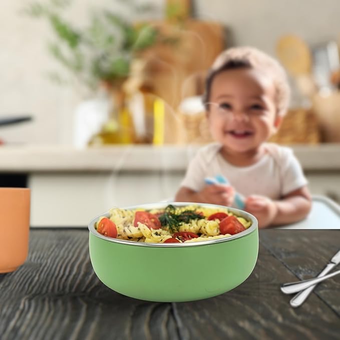 Monkey Proof™ Non-Toxic Stainless Steel Child Bowl 5” with Non-Slip Silicone Shell, (Set of 4 bowls) Unbreakable, Mess Free Feeding for Babies, Toddlers, Kids, BPA free (Garden Party)