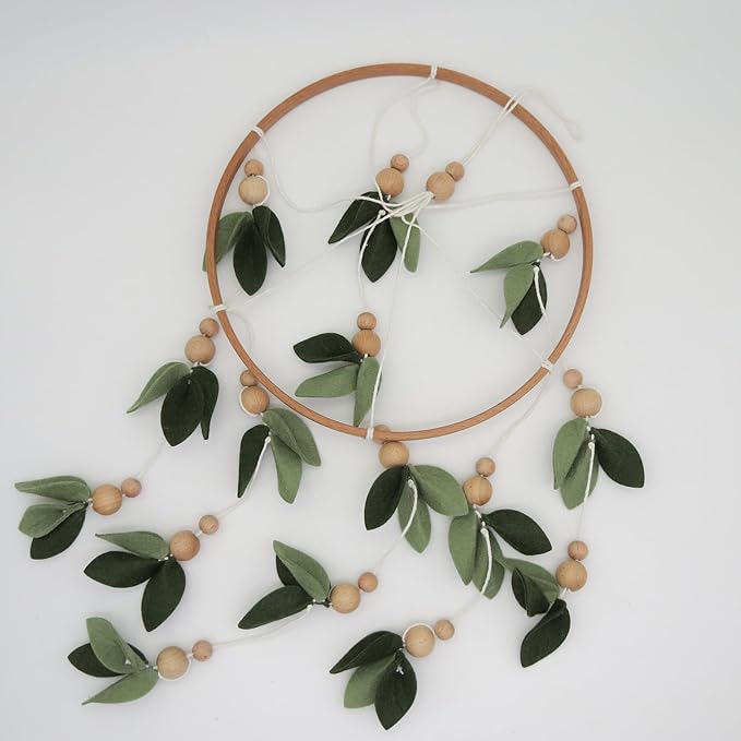 Green Leaf Crib Mobile Forest Baby Mobile for Crib Green Leaf Nursery Mobile with Wooden Bead