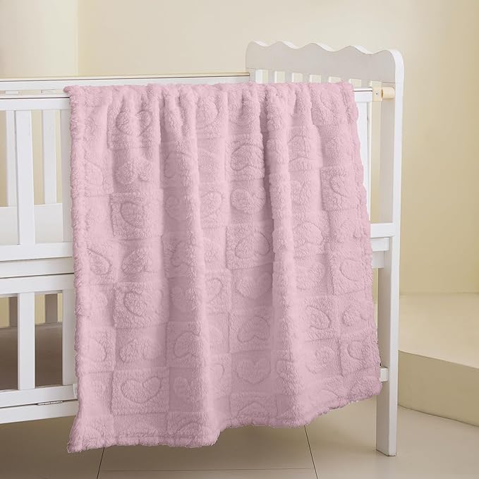 Soft Cozy Fleece Baby Blanket Heart Checkered Pattern Fluffy Plush Receiving Blanket for Newborn Infant Toddler, Warm Crib Stroller Blanket for Boys Girls 30"x40", Light Pink