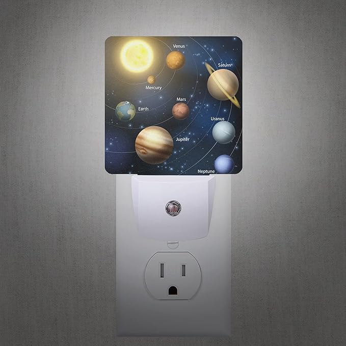 Planet Solar System Universe Galaxy Space Night Light Plug-in LED Nightlights Auto Sensor Night Lamp Dusk-to-Dawn Lamp Home Decor for Nursery Children Girls Boys