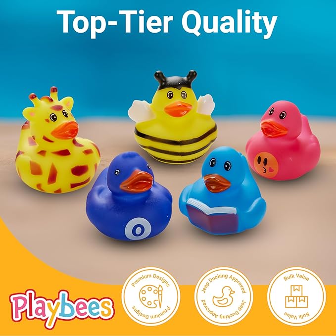 Playbees Rubber Ducks in Bulk 25 Pack Assortment Duckies Kids Baby Bath Shower Toys Jeep Ducking Floater Summer Beach Pool Activity Baby Showers Accessories Classroom Incentives - Mix Style 3
